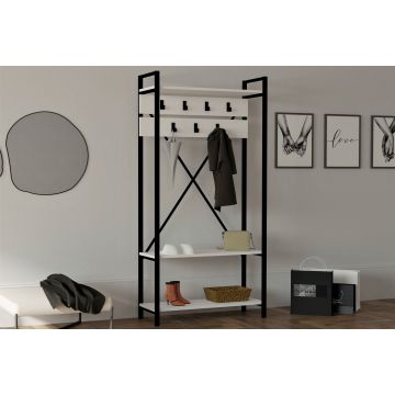 Puqa Design Porte-manteau | Rayonnage à étagères multiples | 100% mélaminé | 90x180x34 cm | Blanc Gris