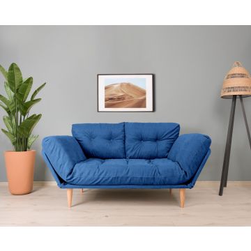 Canapé-lit confortable à 3 places | Structure 100% métal | Tissu de lin | Parliament Blue