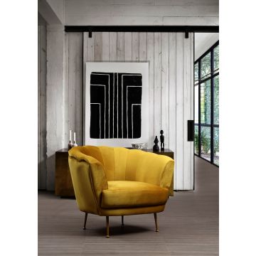 Chaise Wing moderne | Structure en hêtre | Couleur moutarde