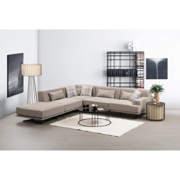 Canapé d'angle confortable et élégant, beige, 302x302cm, cadre en bois de hêtre, tissu nettoyable à sec