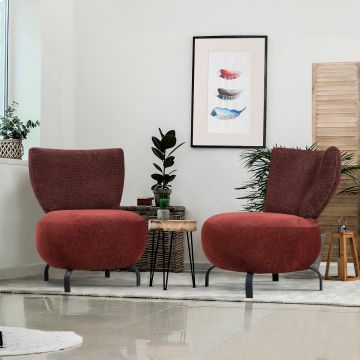 Del Sofa Wing Chair Set - Hornbeam Wood Frame, Chenille Fabric, Metal Legs, 28 DNS Foam - 2 Piece Claret Red