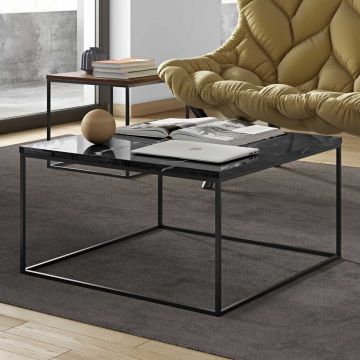 Table basse Gleam 75x75 - marbre noir/acier