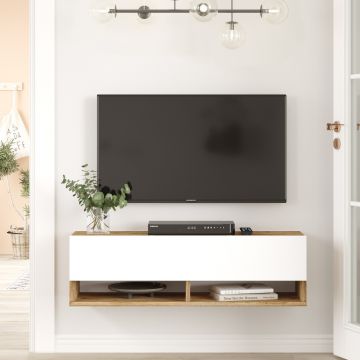 Meuble TV moderne | Mélaminé | Pin Atlantique Blanc