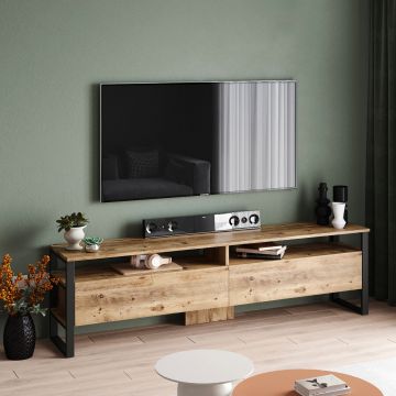 Meuble TV moderne avec revêtement mélaminé | Pin Atlantique | 100% Panneau de particules | 180x56x35.5cm
