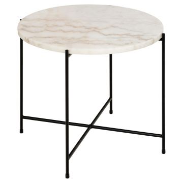 Table d'appoint Avila Ø52 cm - marbre blanc/noir