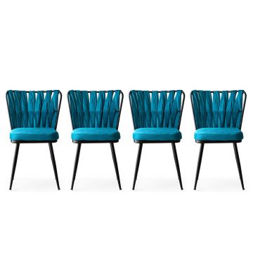 Ensemble de chaises élégant et confortable | 4 pièces velours noir et bleu