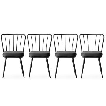 Ensemble de chaises élégantes et confortables (4 pièces) | Structure en métal, assise en velours | 43x82x42 cm | Capacité de 175 kg | Noir