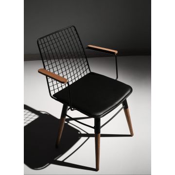 Ensemble de chaises Vella | Structure en métal, assise en cuir | Noyer noir