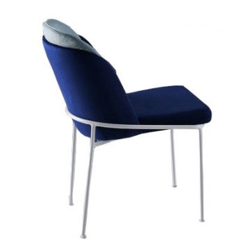 Vella Chair Set | 4 Pieces | Metal Frame | Velvet Fabric Seat | Dark Blue White