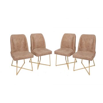 Ensemble de chaises Vella | Structure en métal | Siège en velours/faux cuir | Brun doré