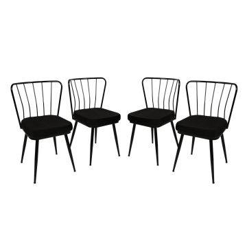 Kieran 4-Piece Metal Chair Set | Velvet Fabric and Metal | Black