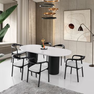 Woody Fashion Table à manger | 200x100 cm | MDF/Varnished | White Black