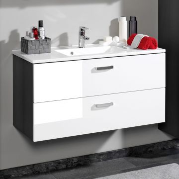 Meuble vasque Bobbi 100cm avec 2 tiroirs et vasque céramique - graphite/blanc brillant