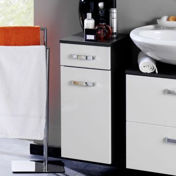 Armoire salle de bains Bobbi 30cm 1 tiroir et 1 porte - graphite/blanc brillant