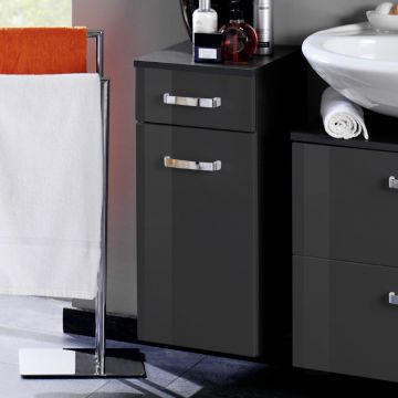 Armoire salle de bains Bobbi 30cm 1 tiroir et 1 porte - graphite/gris brillant