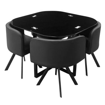 Table et chaises Kanna, 4 chaises - noir
