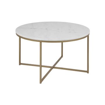 Table basse Anika ø80cm - marbre blanc/ doré