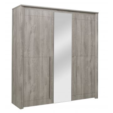 Armoire Hayden 205 cm 3 portes & miroir - chêne gris clair