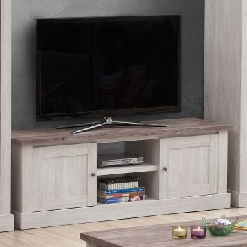 Meuble TV Elayza 157cm, 2 portes - chêne blanc 