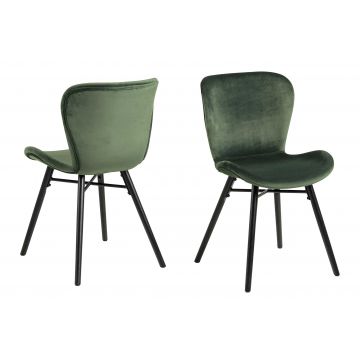 Chaise en velours Tilda avec pieds obliques - vert forêt/noir