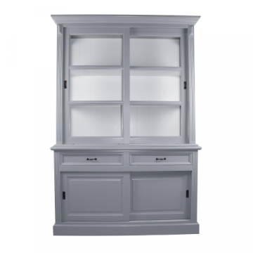 Vaisselier Provence 150cm à 4 portes & 2 tiroirs - gris/blanc 