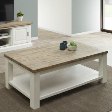 Table basse Jover, 130x60cm - blanc/décor en chêne