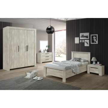 Chambre à coucher Angie: lit 90x200cm, chevet, commode, armoire - décor chêne