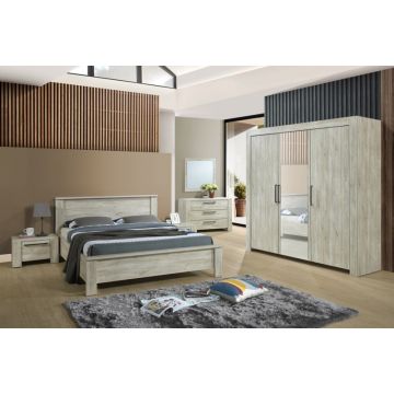 Chambre à coucher Angie: lit 160x200cm, chevet, commode, armoire - décor chêne