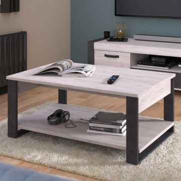 Table basse Sandy 110x66cm avec étagère - chêne gris/béton