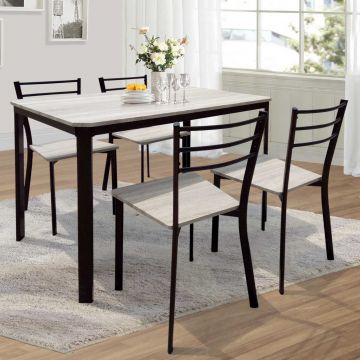Table et chaises Lily, 4 chaises - beige/noir
