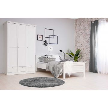 Chambre d'ado Landwood: lit 90x200cm, chevet, armoire - blanc