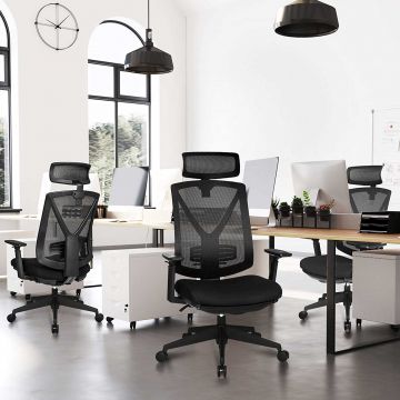 Songmics" Chaise de bureau ergonomique avec repose-pieds - noir, charge de 150 kg, hauteur réglable et fonction rocker