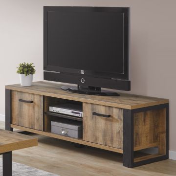 Meuble TV Orla 157cm avec 2 portes - bois de manguier/noir