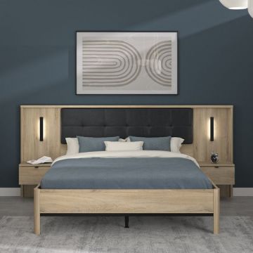 Lit double avec tête de lit et consoles Maximin | 160 x 200 cm | Krönberg Oak design