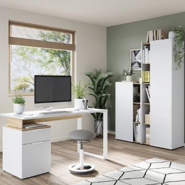 Ensemble de bureau Yannai | bureau avec rangement, armoire à dossiers moyens et grands | Design Oak White