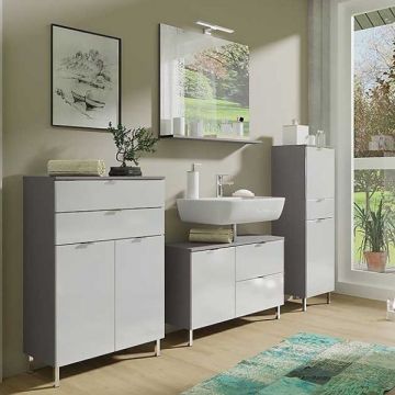 Ensemble de salle de bain Nex | Meuble lavabo, miroir mural, meuble colonne, meuble d'appoint | Blanc graphite