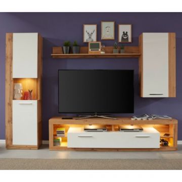 Ensemble salon Rock | Meuble TV, étagère, armoire et meuble haut | décor Wotan Oak White