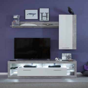 Ensemble salon Rock | Meuble TV, étagère, meuble haut | décor Stone Grey