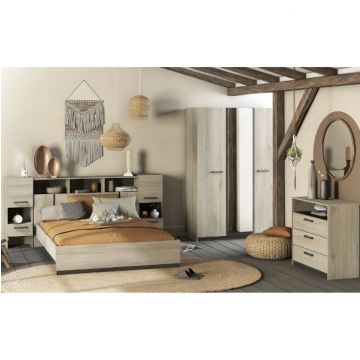 Ensemble de chambre à coucher Waylon | Lit double, tête de lit avec rangement, armoire et commode | Waterford Oak design
