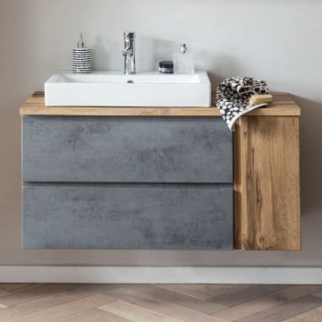Meuble lavabo Varese | 105 x 47 x 65 cm | Chêne Wotan / Couleur béton