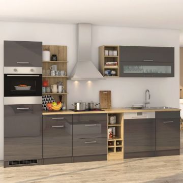 Kitchenette Milan | Comprend hotte, plaque de cuisson, four, lave-vaisselle et réfrigérateur | Gris graphite