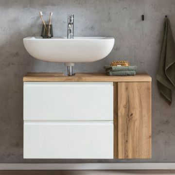 Meuble lavabo Varese | 85 x 47 x 56 cm | Wotan Oak / White
