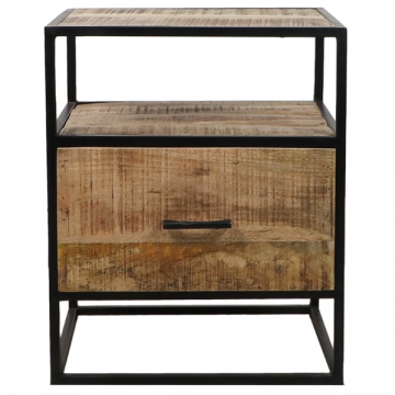 Table de chevet Mitchell 45x35x55cm bois de manguier - naturel/noir