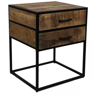 Table de chevet Mitchell 45x40x55cm bois de manguier - naturel/noir