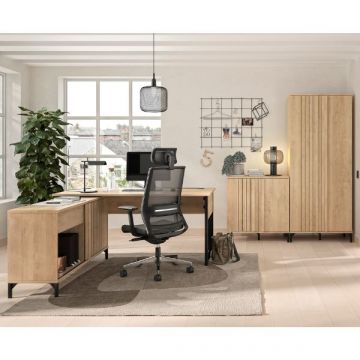 Ensemble de bureau Faro | Table de bureau, rallonge, classeur, armoire de rangement | Design Blonde Oak