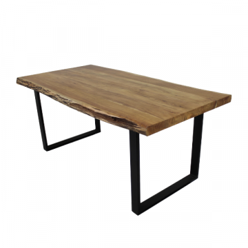 Table à manger SoHo-220x100 cm plateau tronc d'arbre-acacia/fer
