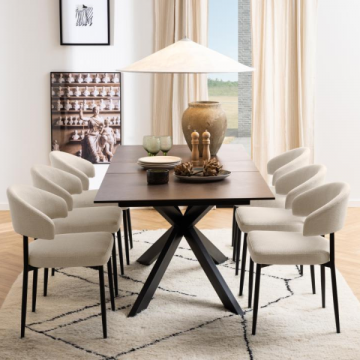 Table de salle à manger à rallonge en céramique brun rouille - 168/210x90x76 cm