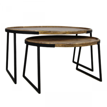 Table de salon ensemble de 2 bois de manguier - naturel/noir