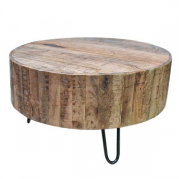 Table basse Melo 70cm rond bois de mangue et métal-naturel/noir