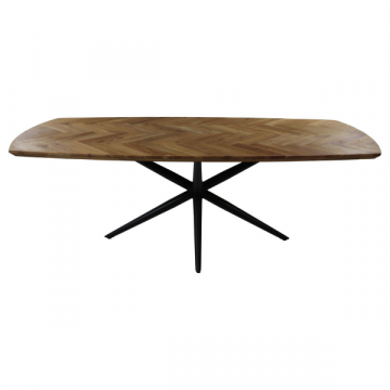 Table de salle à manger Fishbone 180x100cm chêne motif à chevrons - naturel/noir